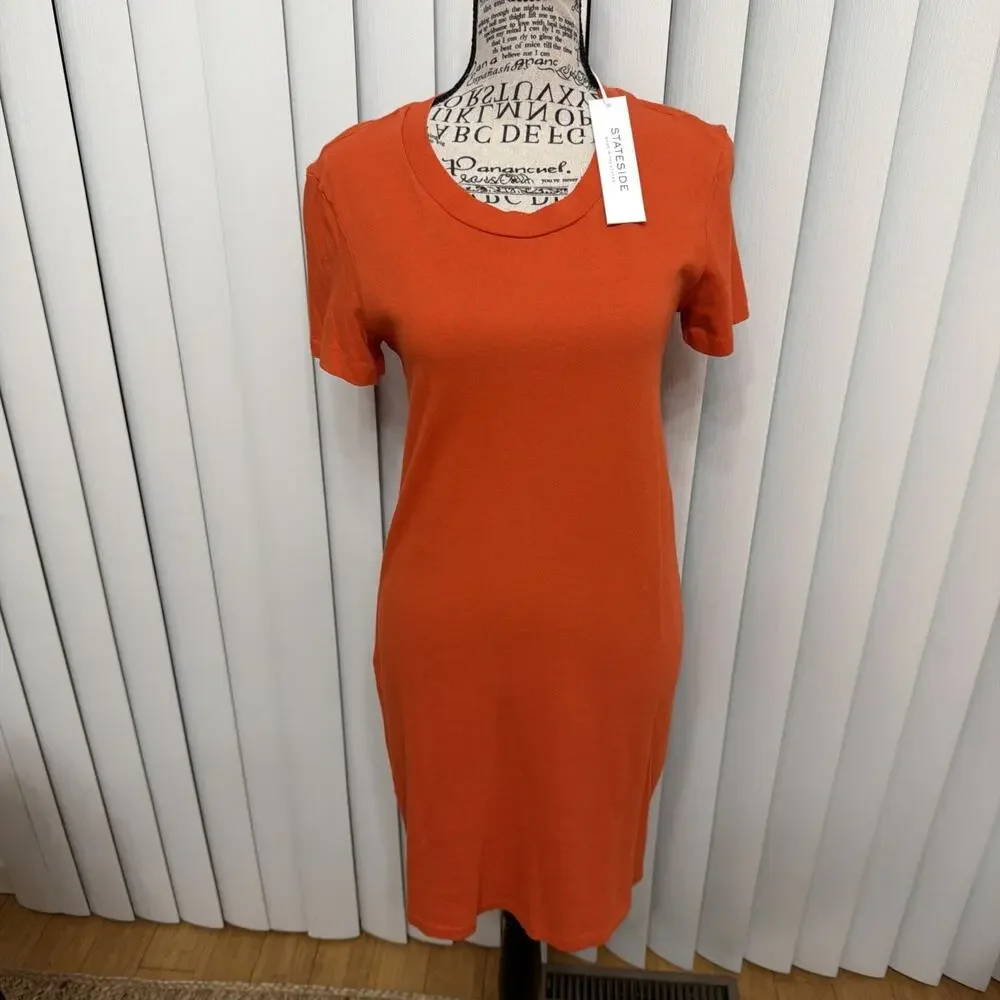 NWT Stateside Orange T-Shirt Dress Made in USA Soft Stretch Minimalist Sz XS